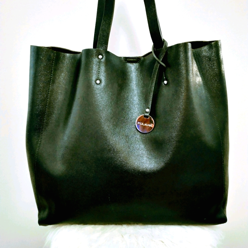 PULICATI Extra Large Black Leather Tote bag